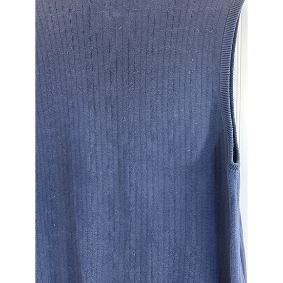 Chaps Logo Mens V Neck Sweater Vest Large Navy Blue Cotton Ribbed Hem Pullover - Picture 5 of 6